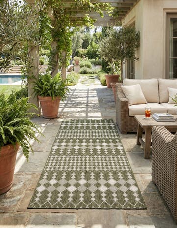 Green Easy-Clean Trellis Indoor / Outdoor Runner Rug
