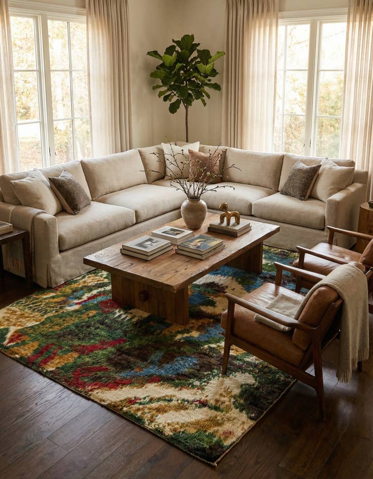 Detail image of  5' 10 x 7' 5  Hand Knotted Darya Wool Square Rug