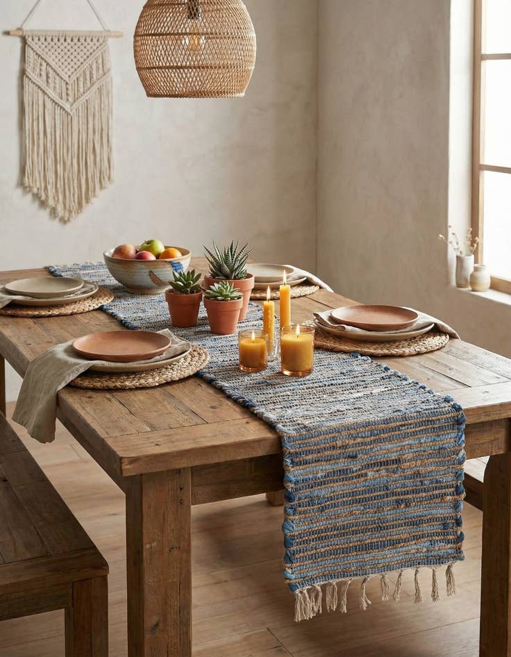 Detail image of  1' 2 x 4' 1  Hand Woven Chindi Jute Table Runner Rug