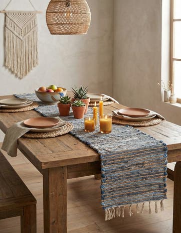 Blue Hand Woven Chindi Jute Table Runner Rug