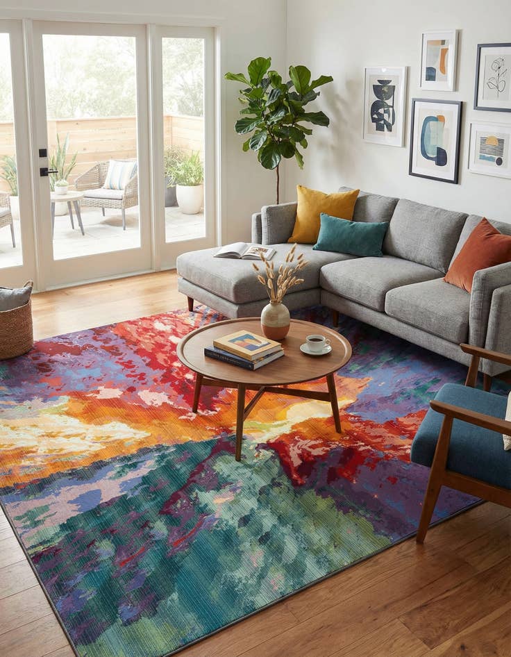 Detail image of 9' x 12'  Washable Modern Indoor / Outdoor Rug