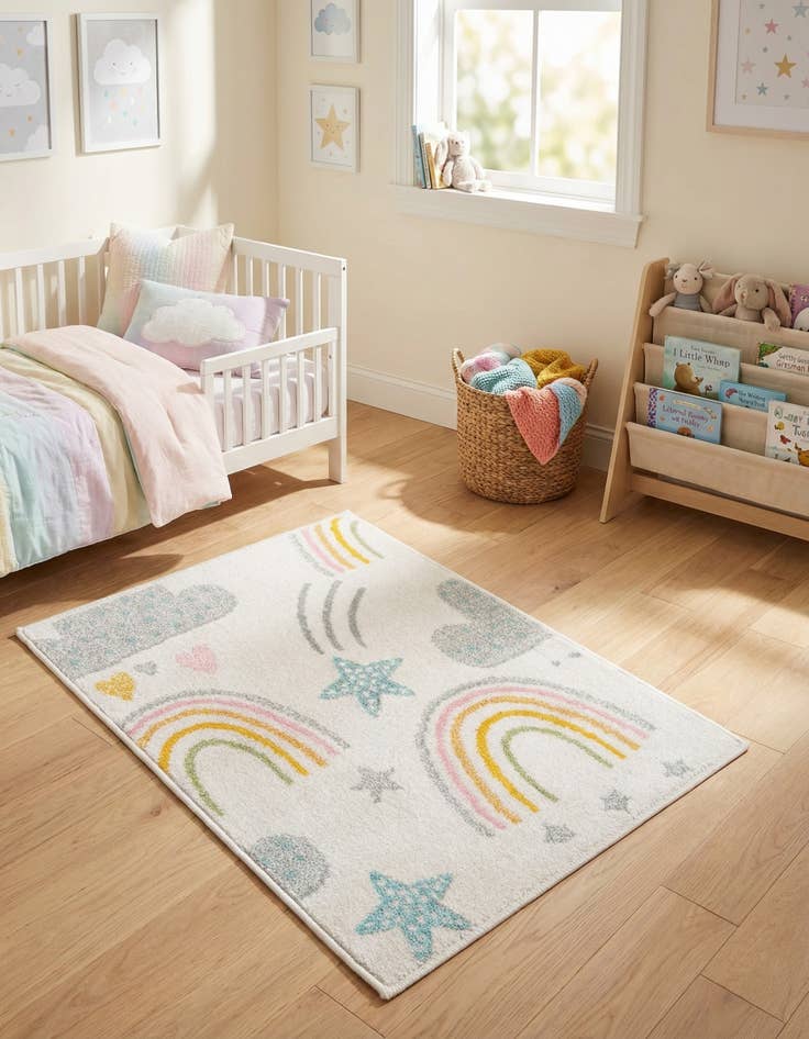 Detail image of 2' 2 x 3' Clouds and Rainbows Whimsy Kids Rug