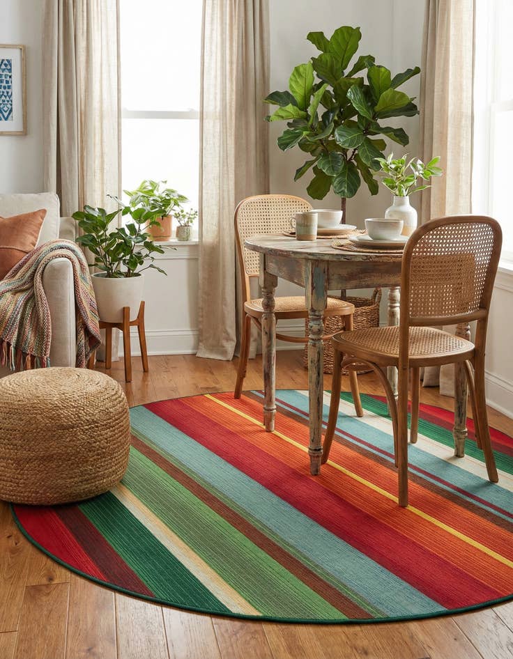 Detail image of 6' x 6'  Washable Modern Indoor / Outdoor Round Rug