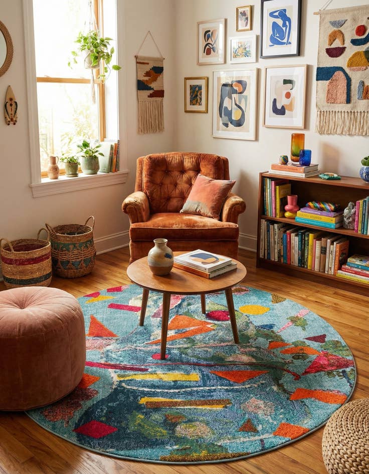 Detail image of  7' x 7'  Washable Vivid Round Rug