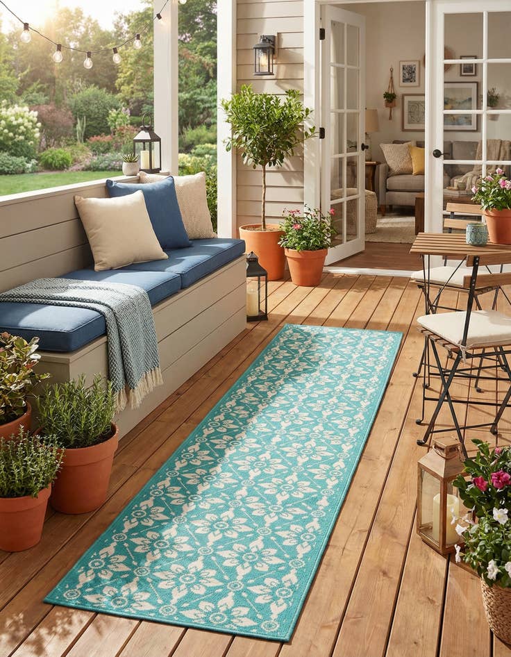Detail image of 2' 7 x 12'  Washable Trellis Indoor / Outdoor Runner Rug