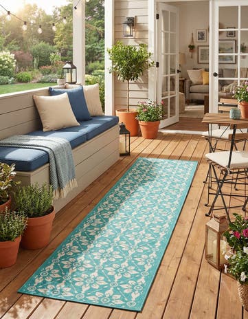 2' 7 x 12' Easy-Clean Lattice Indoor / Outdoor Runner Rug