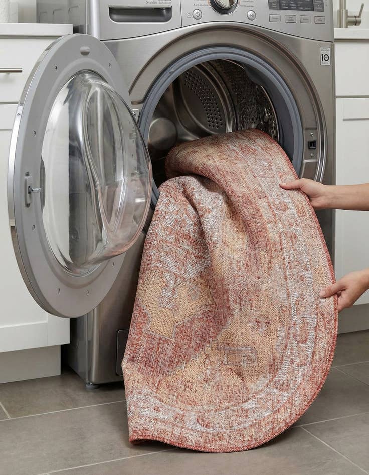 Detail image of 5' 3 x 8'  Washable Traditional Indoor / Outdoor Oval Rug