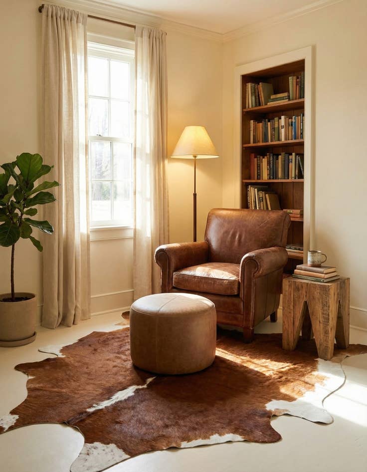 Detail image of 6' 1 x 7' Cowhide Leather Rug