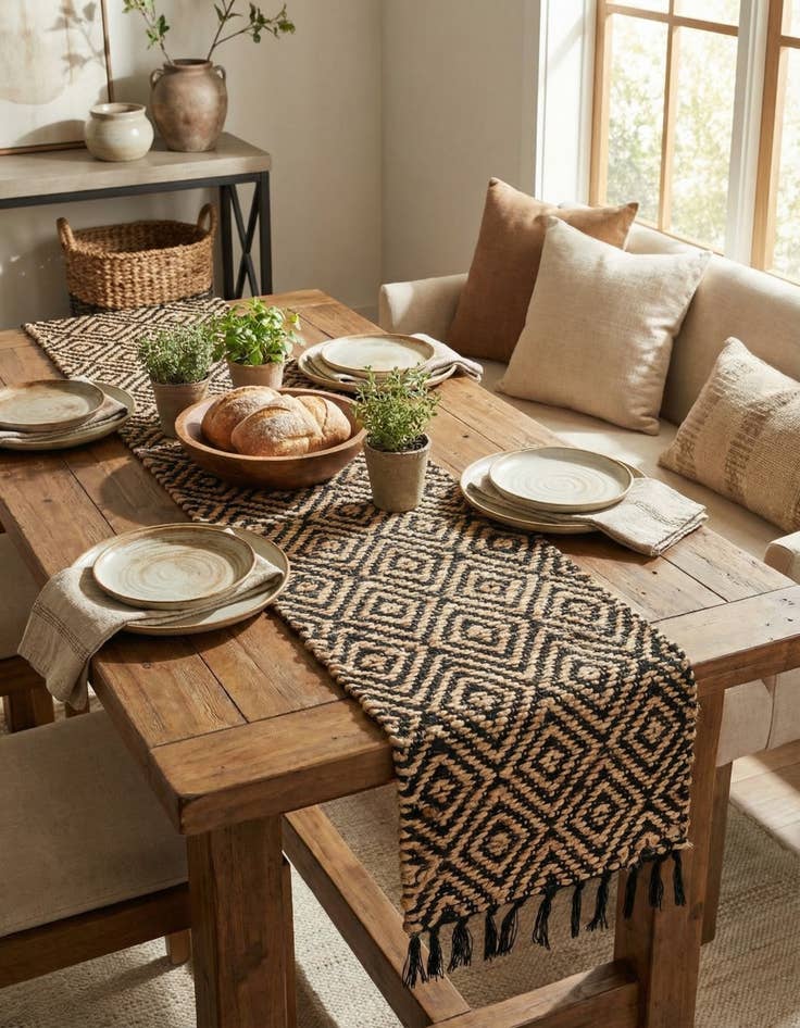 Detail image of  1' 2 x 4' 1  Hand Woven Braided Jute Table Runner Rug