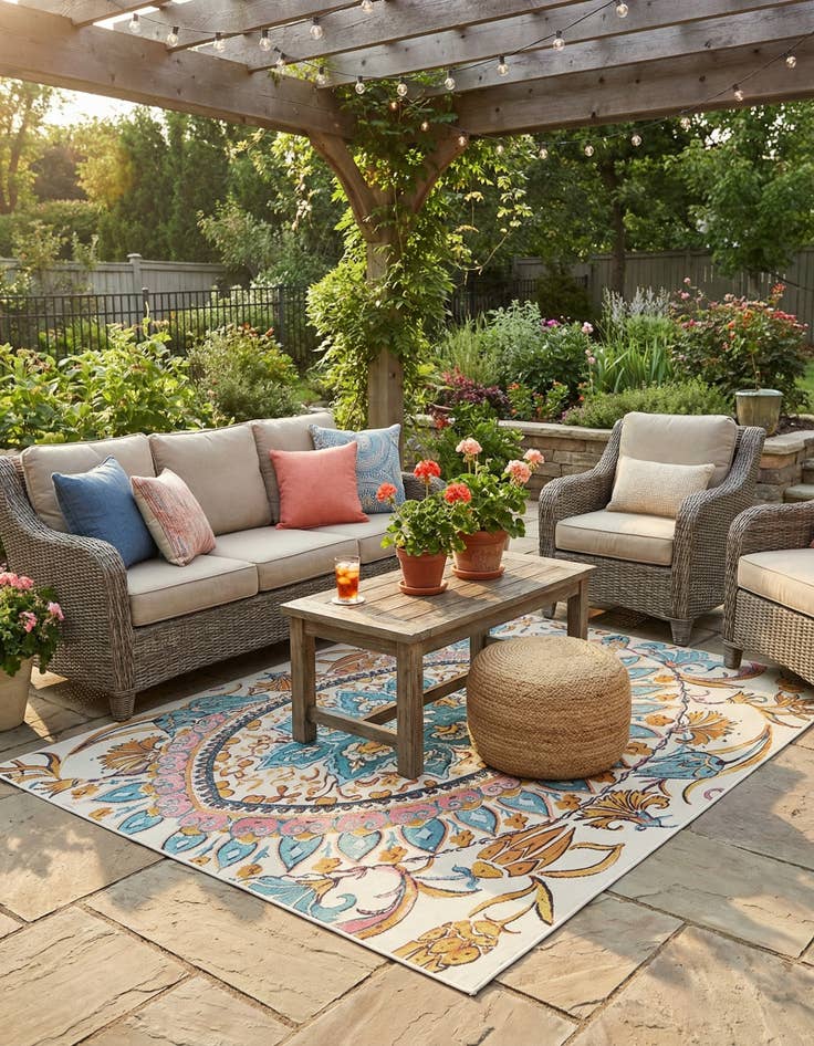 Detail image of 4' x 6'  Washable Traditional Indoor / Outdoor Rug