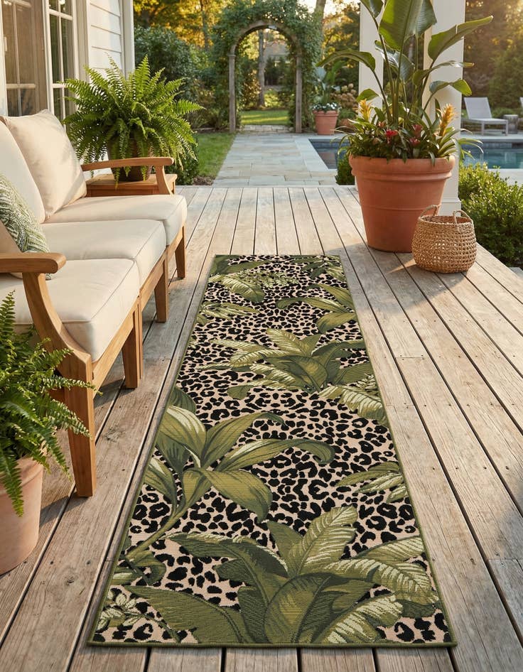 Detail image of 2' 7 x 10'  Washable Botanical Indoor / Outdoor Runner Rug