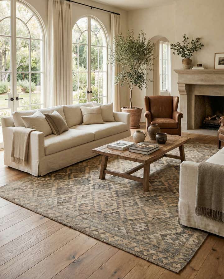 6' 6 x 9' 9 Hand Woven Kilim Maymana Wool Rug