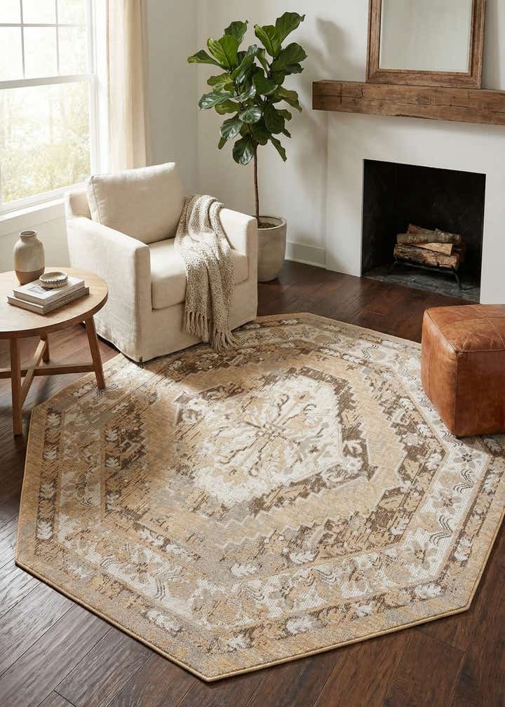 7' 10 x 7' 10 Easy-Clean Traditional Indoor / Outdoor Octagon Rug