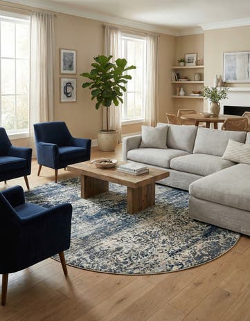 Navy Blue Gossamer Oval Rug