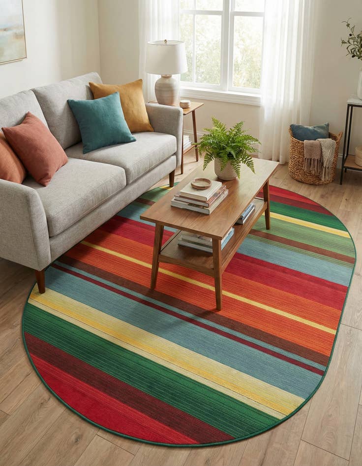 Detail image of 5' 3 x 8'  Washable Modern Indoor / Outdoor Oval Rug