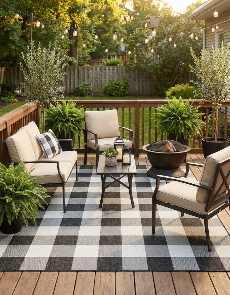 Detail image of  7' 10 x 7' 10  Washable Checkered Indoor / Outdoor Square Rug