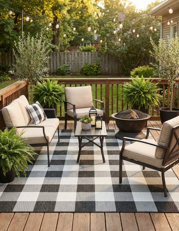 7' 10 x 7' 10 Easy-Clean Checkered Indoor / Outdoor Square Rug