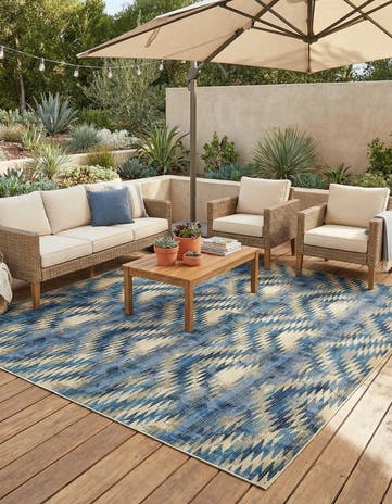 Blue Easy-Clean Modern Indoor / Outdoor Rug