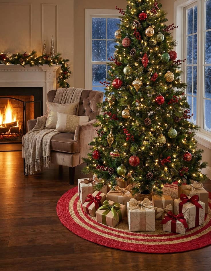 Detail image of 5' 1 x 5' 1  Hand Braided Christmas Tree Skirt