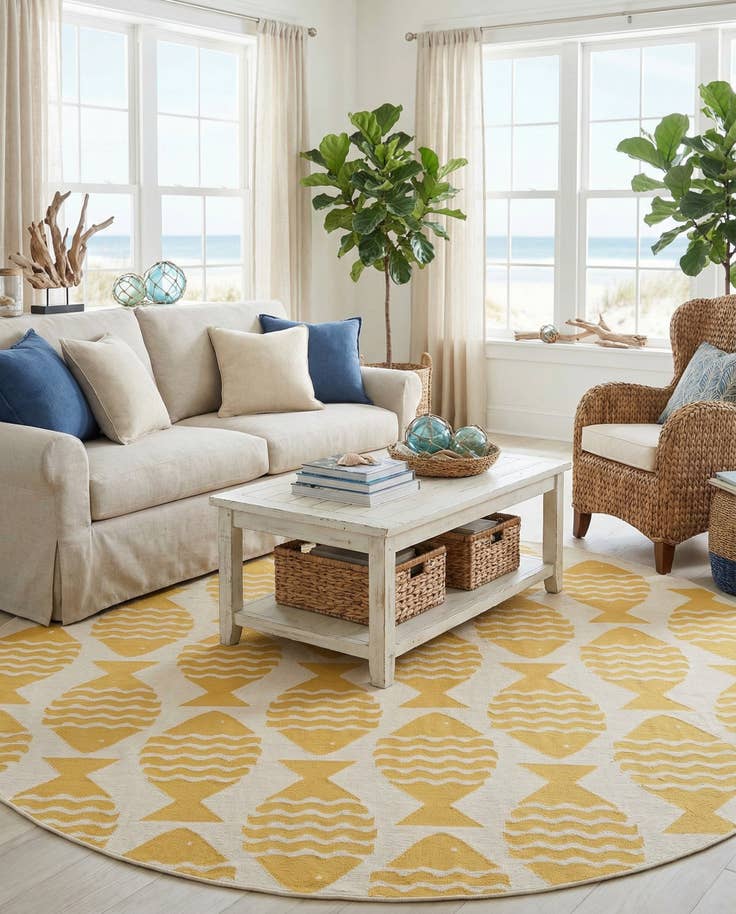 Detail image of 10' x 10' Easy-Clean Coastal Indoor / Outdoor Round Rug