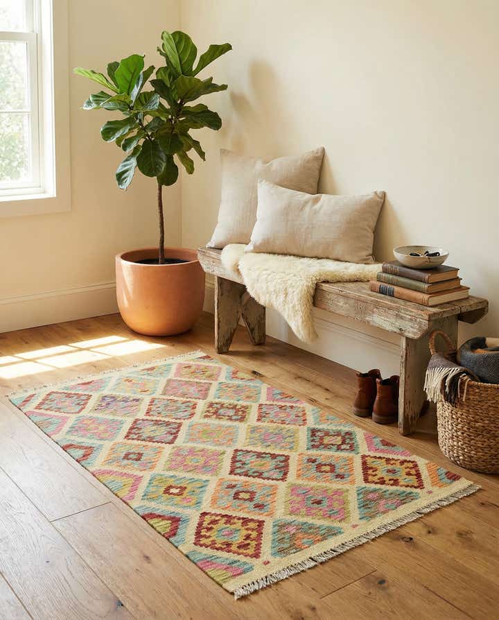 3' 2 x 4' 9 Hand Woven Kilim Maymana Wool Rug