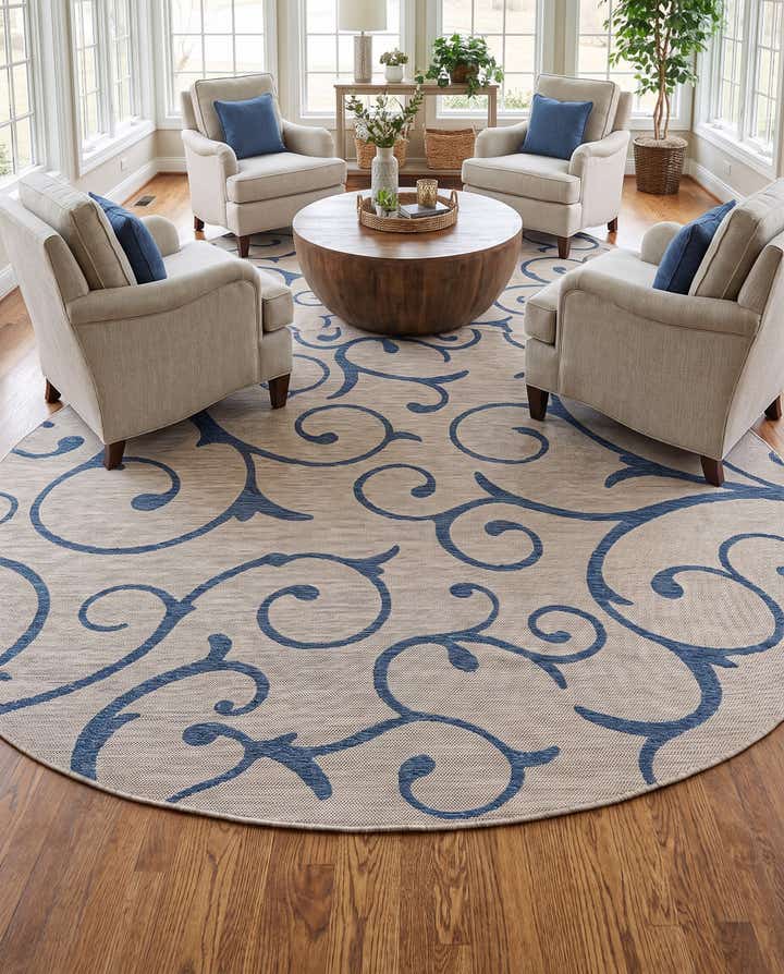 10' 8 x 10' 8 Easy-Clean Botanical Indoor / Outdoor Round Rug