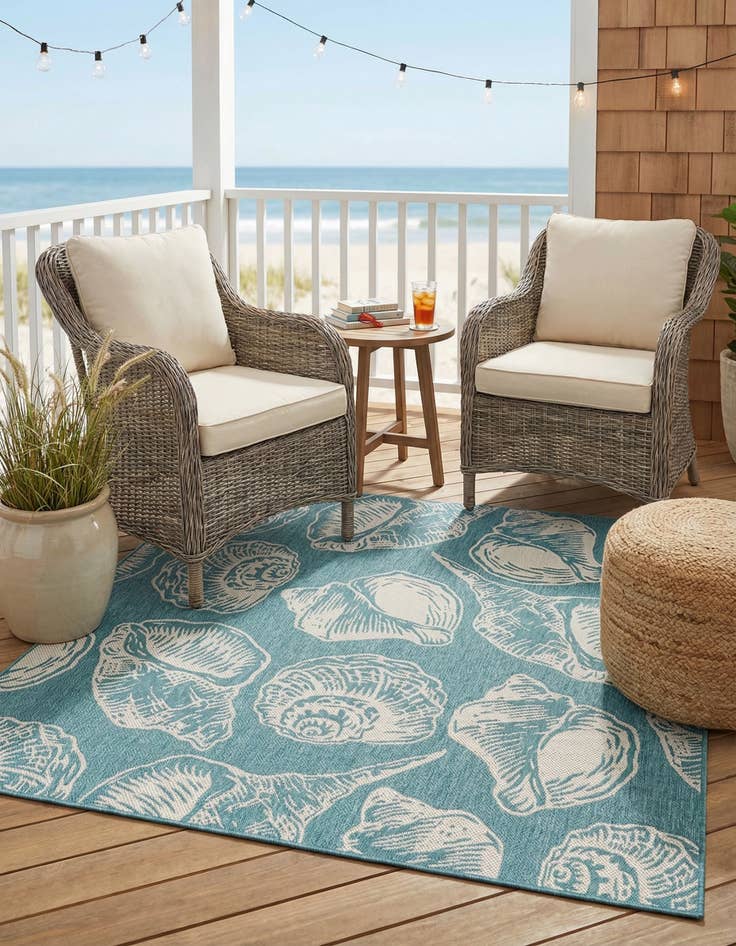 Detail image of 7' 10 x 7' 10 Easy-Clean Coastal Indoor / Outdoor Square Rug