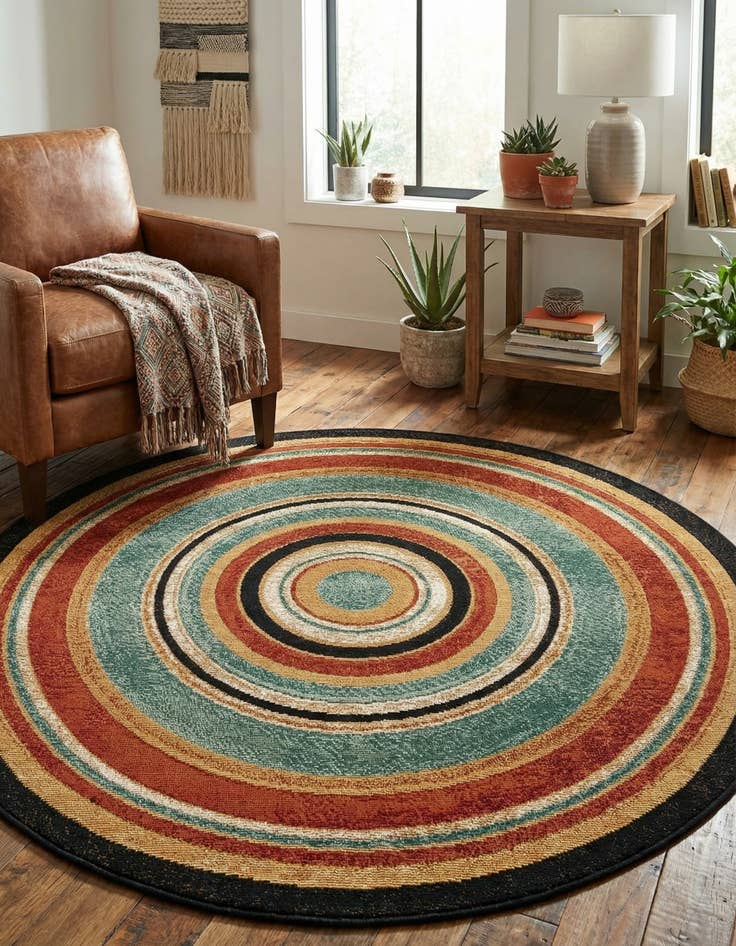 Detail image of 4' x 4'  Washable Modern Indoor / Outdoor Round Rug