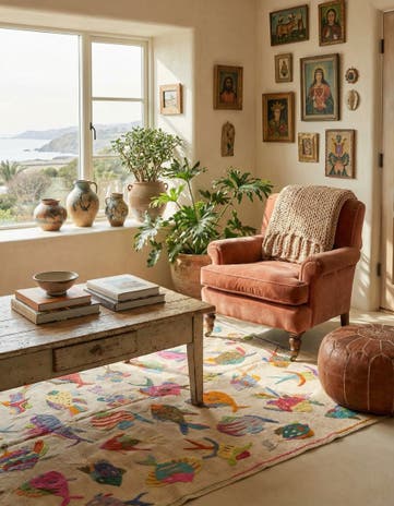 4' 2 x 5' 7 Hand Woven Kilim Suzani Wool Rug