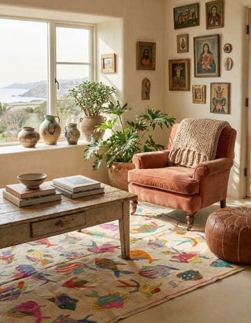 4' 2 x 5' 7 Hand Woven Kilim Suzani Wool Rug