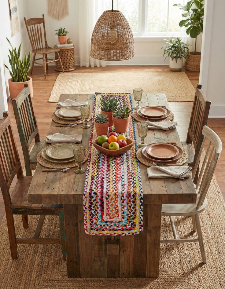 Detail image of 1' 2 x 6' 1  Hand Braided Chindi Table Runner Rug