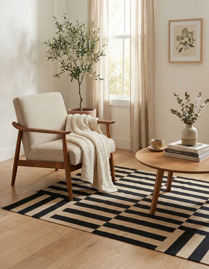 Detail image of 3' 3 x 4' 10  Hand Woven Kilim Modern Wool Rug