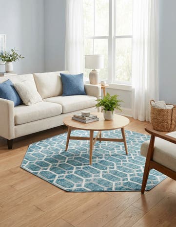 Blue Lattice Trellis Octagon Rug