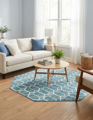 Blue Lattice Trellis Octagon Rug