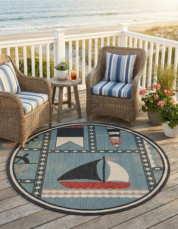 6' x 6' Easy-Clean Coastal Indoor / Outdoor Round Rug