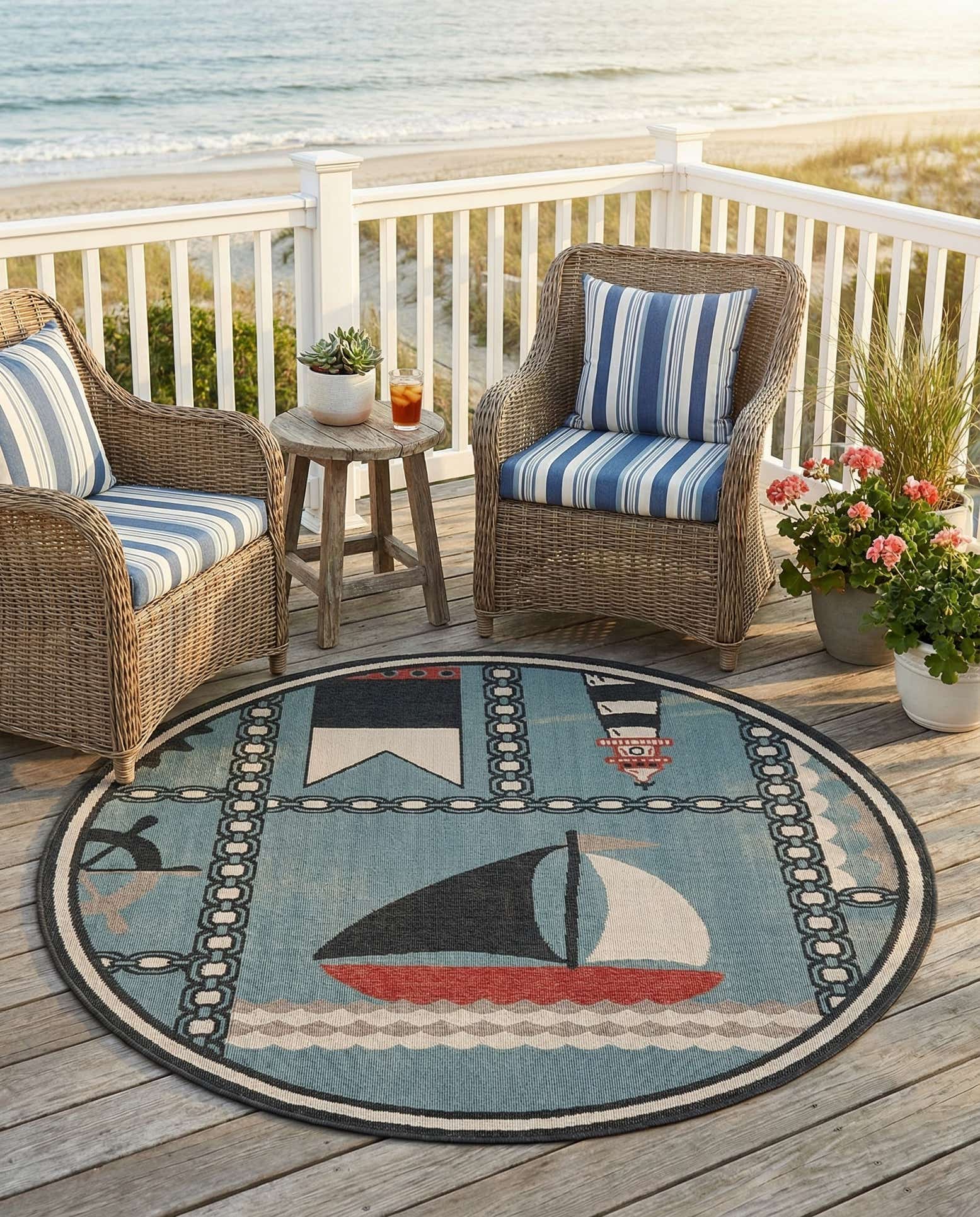 6' x 6' Easy-Clean Coastal Indoor / Outdoor Round Rug