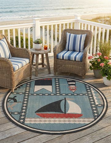 6' x 6' Easy-Clean Coastal Indoor / Outdoor Round Rug