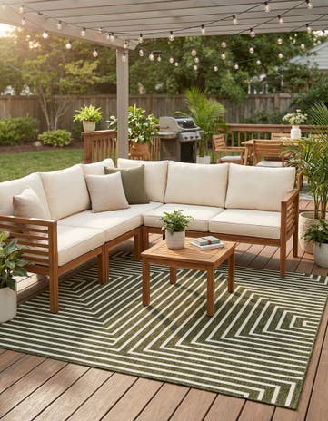 Green Easy-Clean Modern Indoor / Outdoor Square Rug