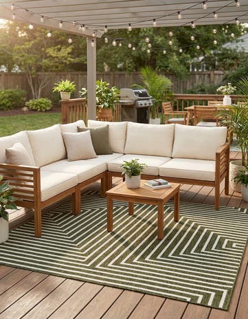 Green Easy-Clean Modern Indoor / Outdoor Square Rug