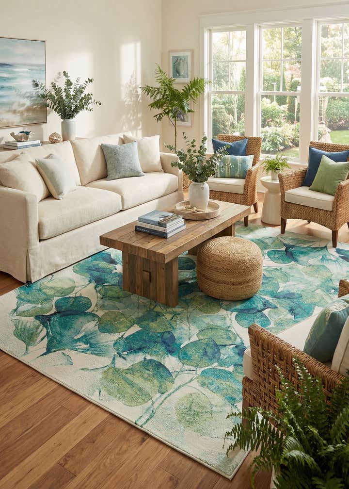 9' x 12' Easy-Clean Botanical Indoor / Outdoor Rug