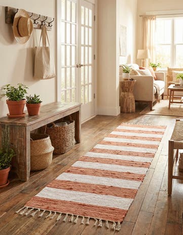 Coral and Ivory Hand Woven Chindi Rag Runner Rug