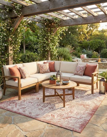 Rust Red Easy-Clean Aztec Indoor / Outdoor Square Rug