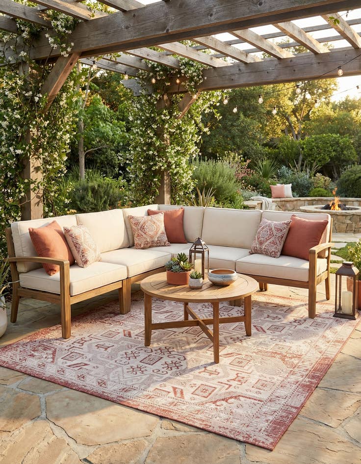 Detail image of 7' 10 x 7' 10  Washable Aztec Indoor / Outdoor Square Rug