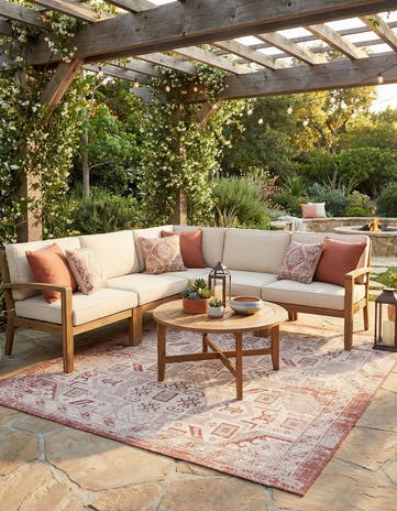 Rust Red Easy-Clean Aztec Indoor / Outdoor Square Rug