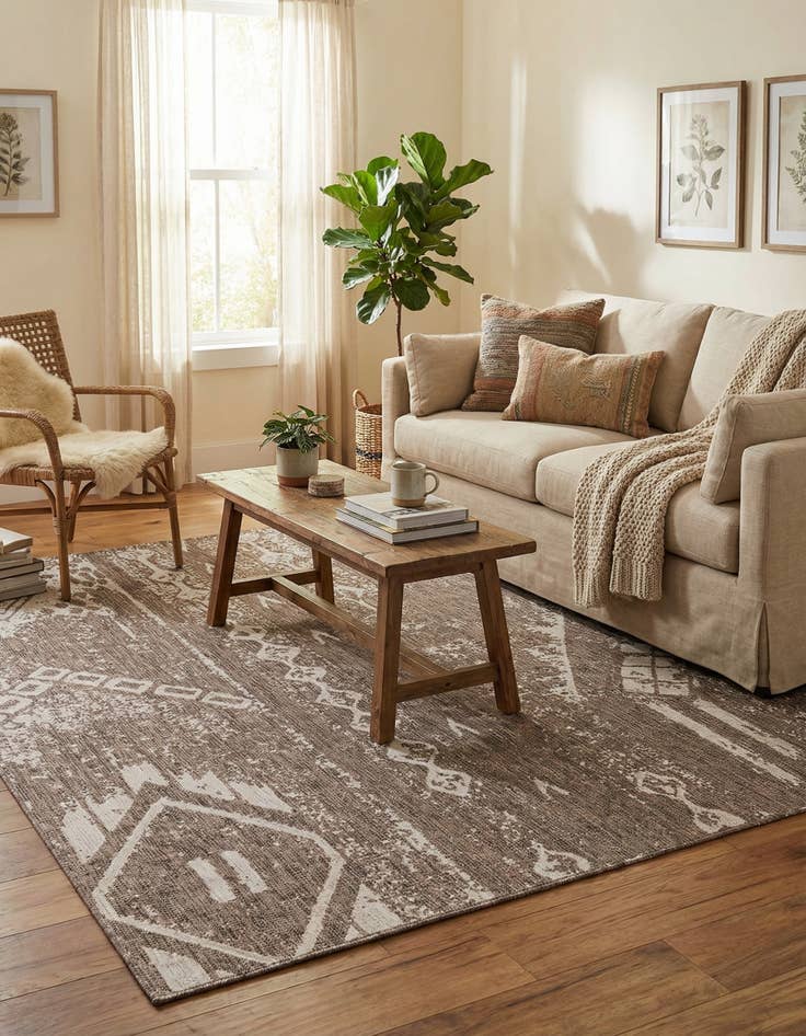 Detail image of  7' 10 x 10'  Washable Bohemian Indoor / Outdoor Rug