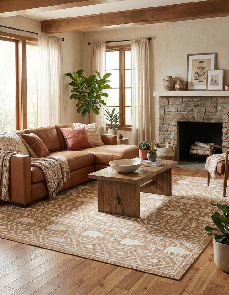 Detail image of 9' x 12'  Washable Southwestern Indoor / Outdoor Rug