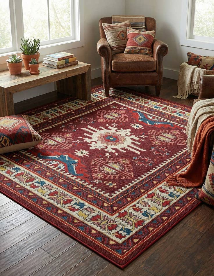 Detail image of 7' 10 x 7' 10  Washable Baja Indoor / Outdoor Square Rug