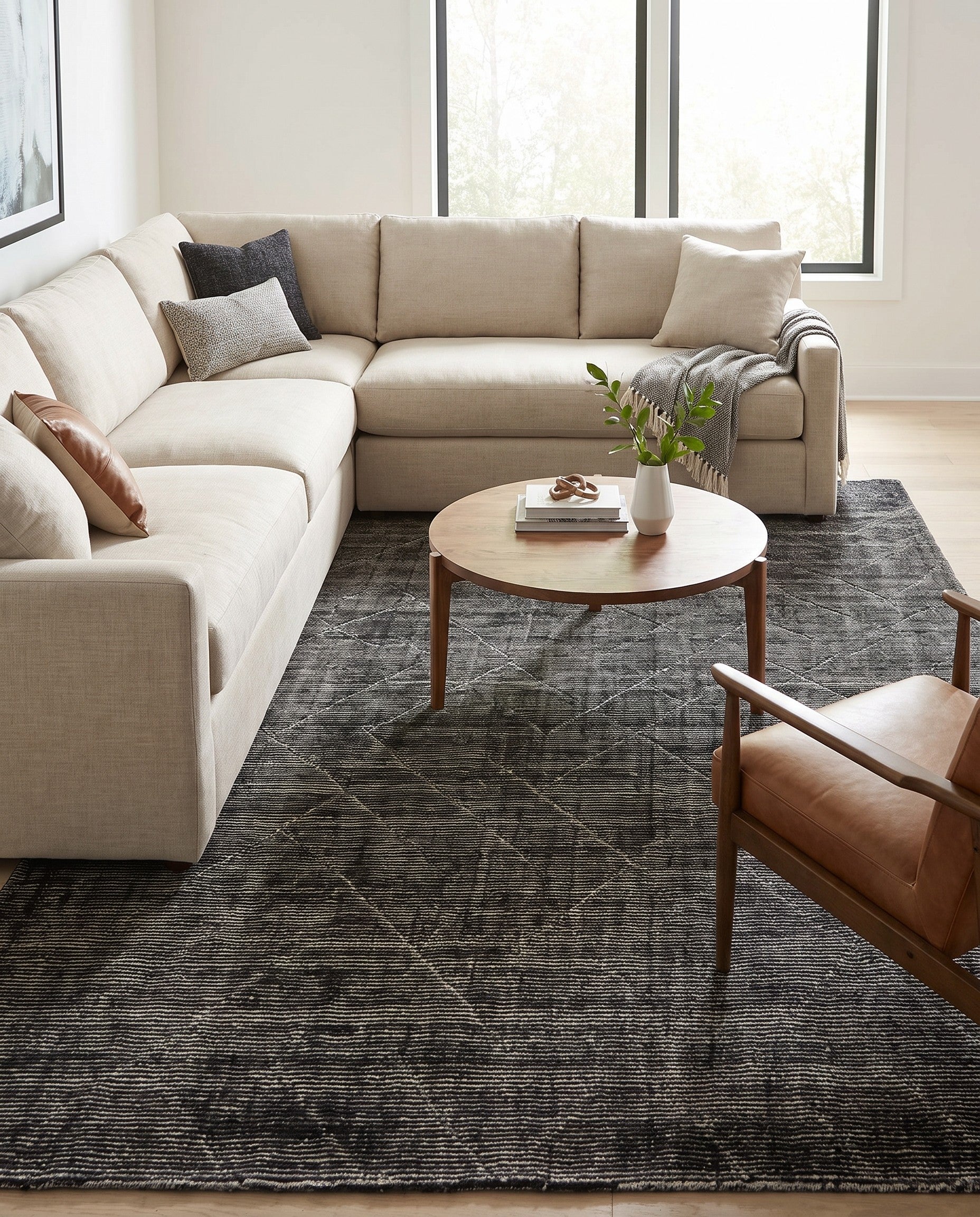 Jet Black WoolCraft Geometric Rug