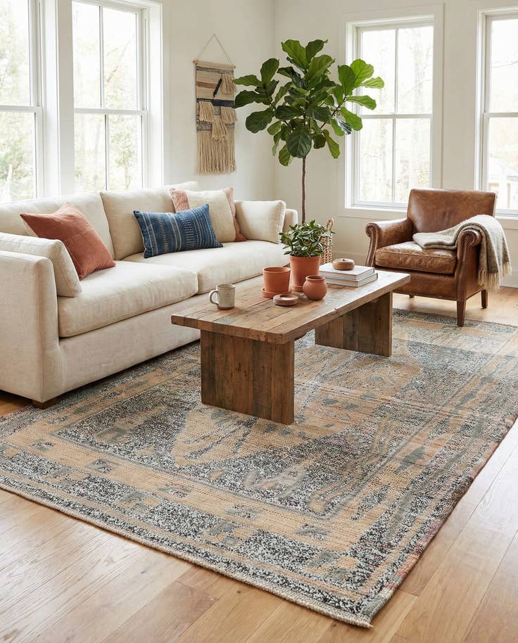 Detail image of 4' 10 x 8' 9 Hand Knotted Moroccan Wool Rug