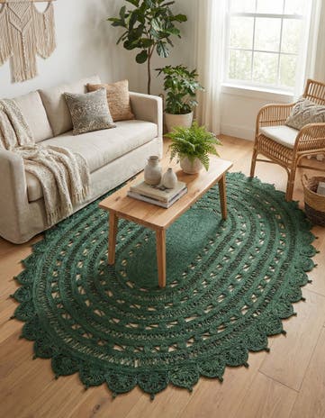 Hunter Green Handmade Braided Jute Oval Rug